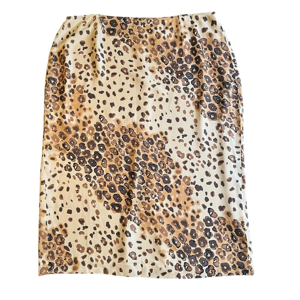 Apostrophe NWT Animal Cheetah Leopard Midi Skirt Plus 24W Brown Lined Back Vent